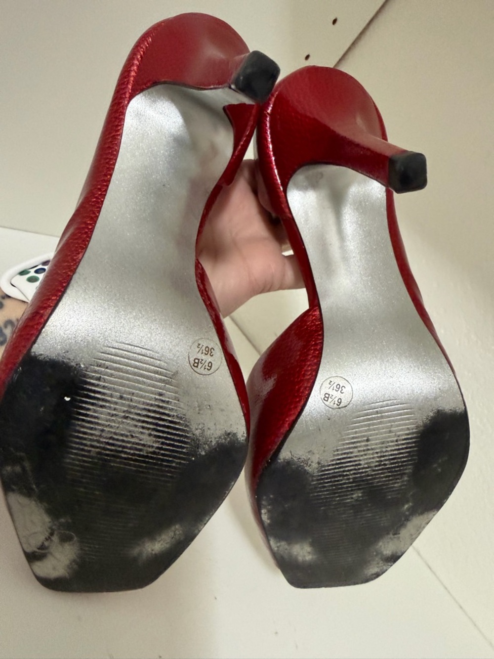 Jessica Simpson Metallic Red Peep-Toe Stiletto Heels - Picture 8 of 8